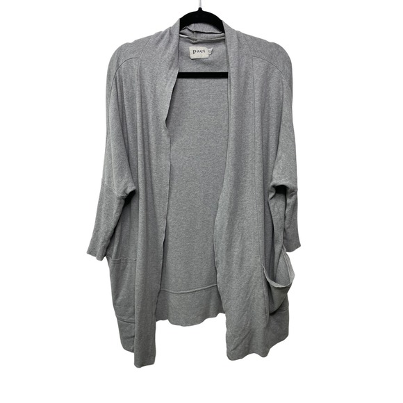 Pact Organic Cotton Airplane Open Front Gray Cardigan Pocket SM Sustainable Boho - Picture 1 of 10
